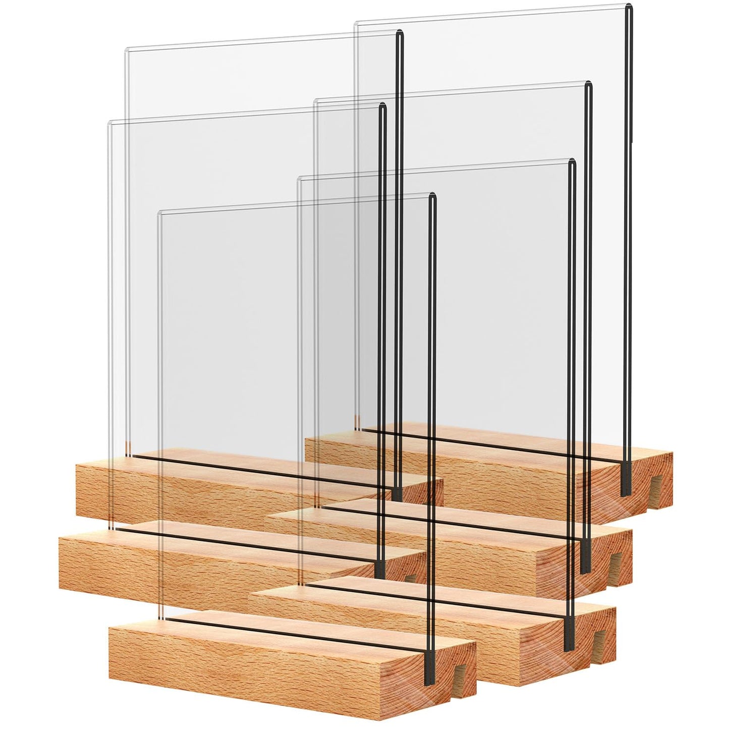 Beech Wood Acrylic Sign Holder – Double-Sided Slotted Display Stand for Menus, Signs, Promotions | Clear Acrylic Tabletop Signage