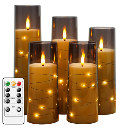 Flameless Mood Lighting Candle Set with Embedded String Lights