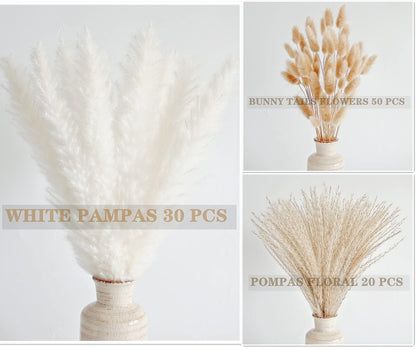 Natural Dried Pampas Grass Bouquet – Mixed Fluffy Pompous Grass for Vase, Boho Decor, Weddings, Gifts & Home Arrangements 100PCS
