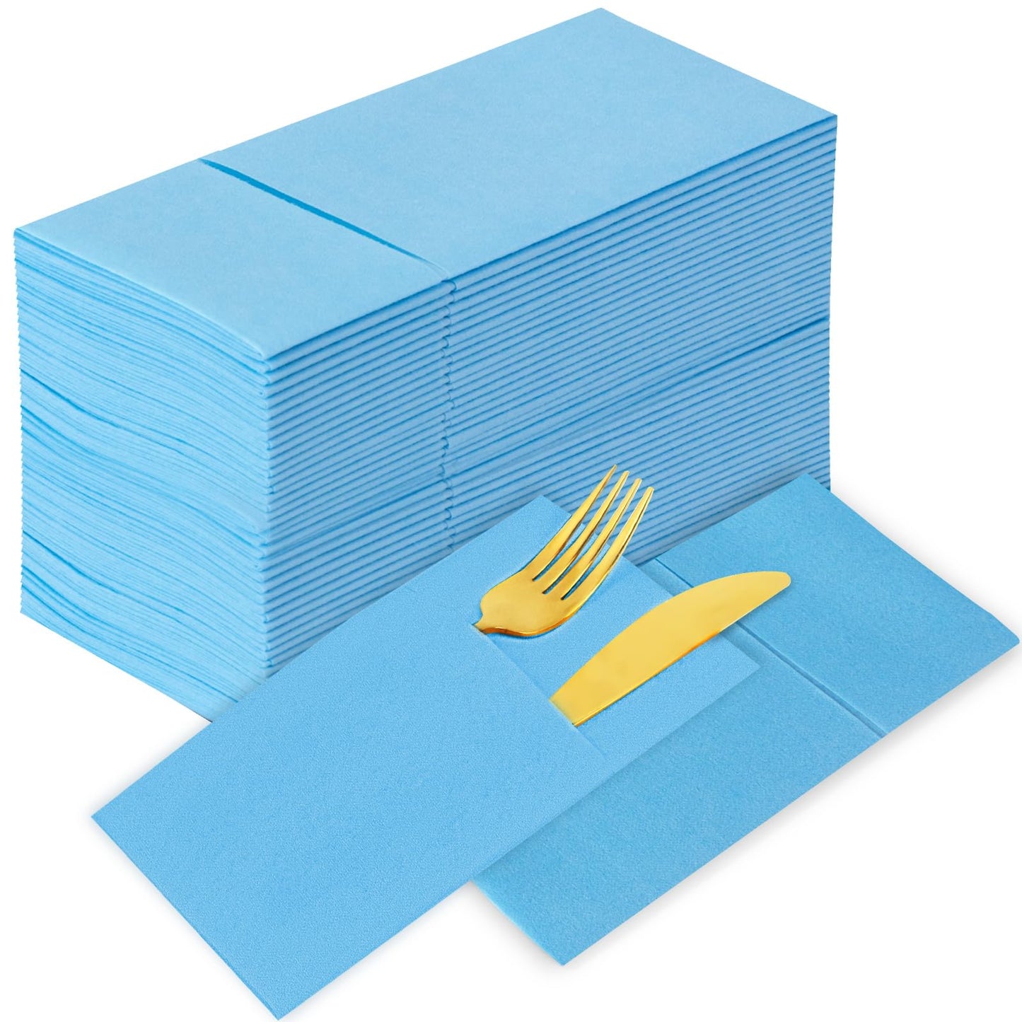 Solid Color Pocket Napkins – 50-Pack Linen-Like Paper Napkins with Silverware Pocket | Soft, Absorbent & Elegant for Dining, Weddings, and Events - Matcha Green