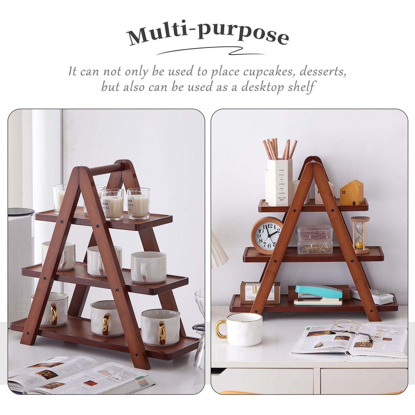 3-Tier Bamboo Cupcake Stand with– Reinforced Dessert Display Tray for Parties, Events, and Home Use