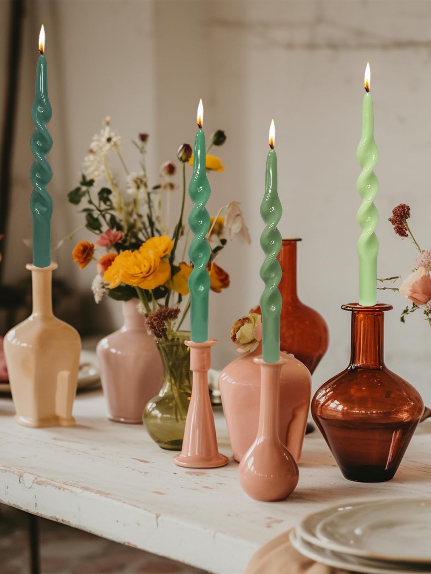 Handmade Spiral Taper Candles – 10" Unscented, Dripless (Set of 4)