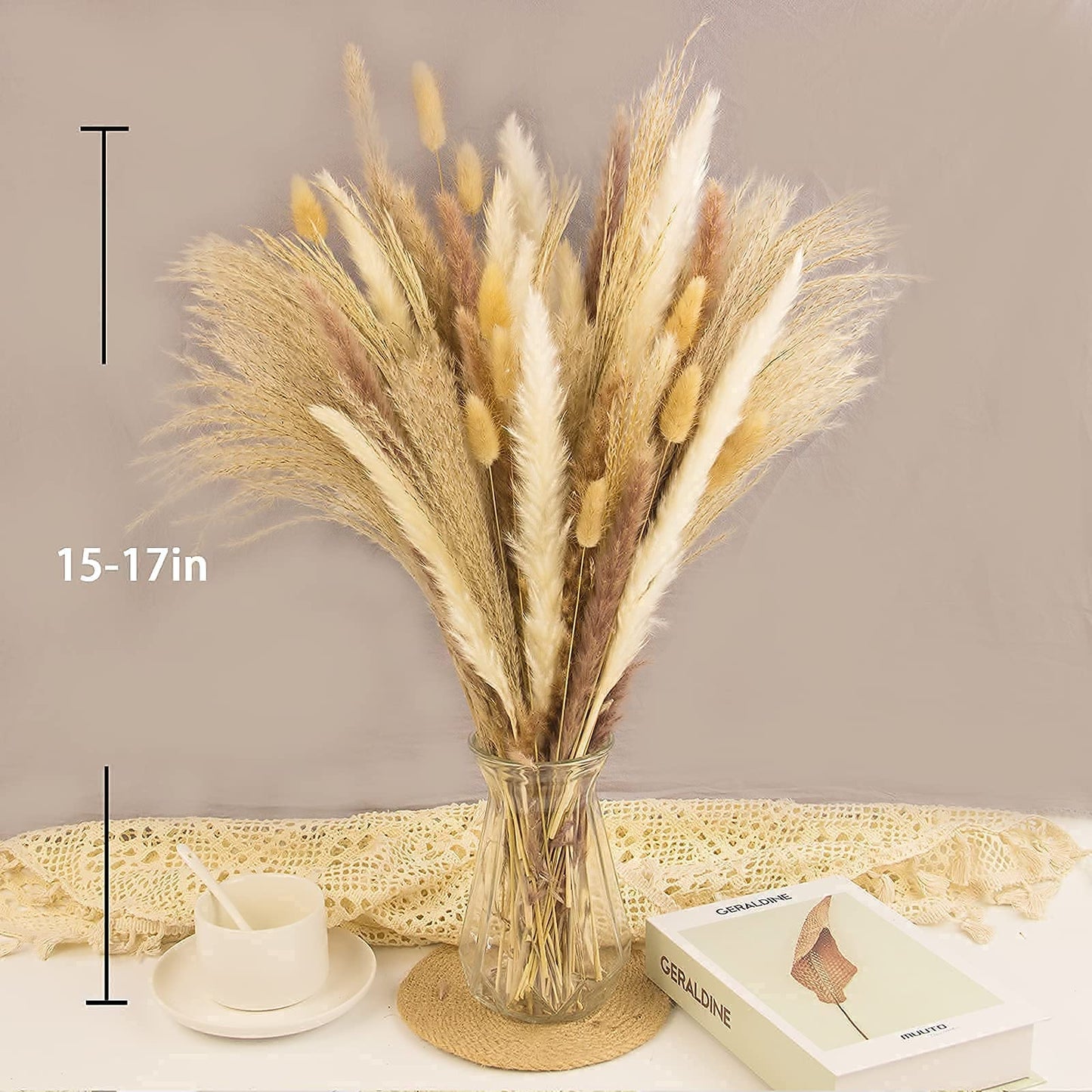 Natural Dried Pampas Grass Bouquet – Mixed Fluffy Pompous Grass for Vase, Boho Decor, Weddings, Gifts & Home Arrangements 100PCS