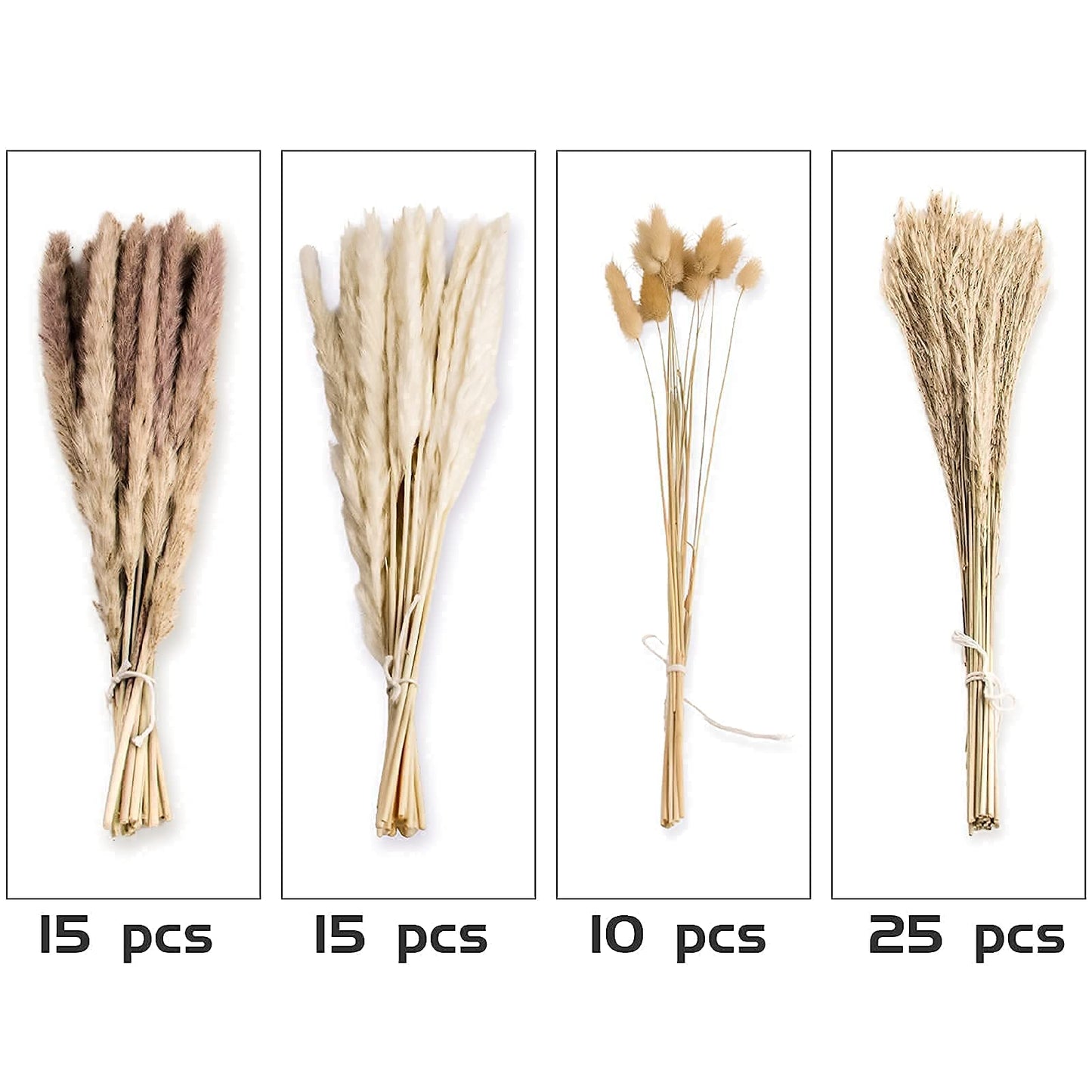 Natural Dried Pampas Grass Bouquet – Mixed Fluffy Pompous Grass for Vase, Boho Decor, Weddings, Gifts & Home Arrangements 100PCS