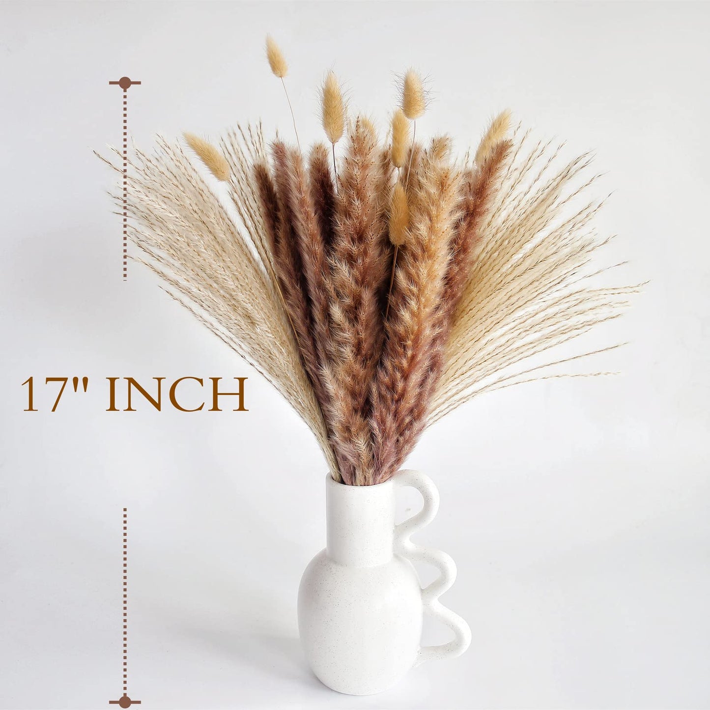 Natural Dried Pampas Grass Bouquet – Mixed Fluffy Pompous Grass for Vase, Boho Decor, Weddings, Gifts & Home Arrangements 100PCS