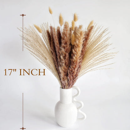 Natural Dried Pampas Grass Bouquet – Mixed Fluffy Pompous Grass for Vase, Boho Decor, Weddings, Gifts & Home Arrangements 100PCS
