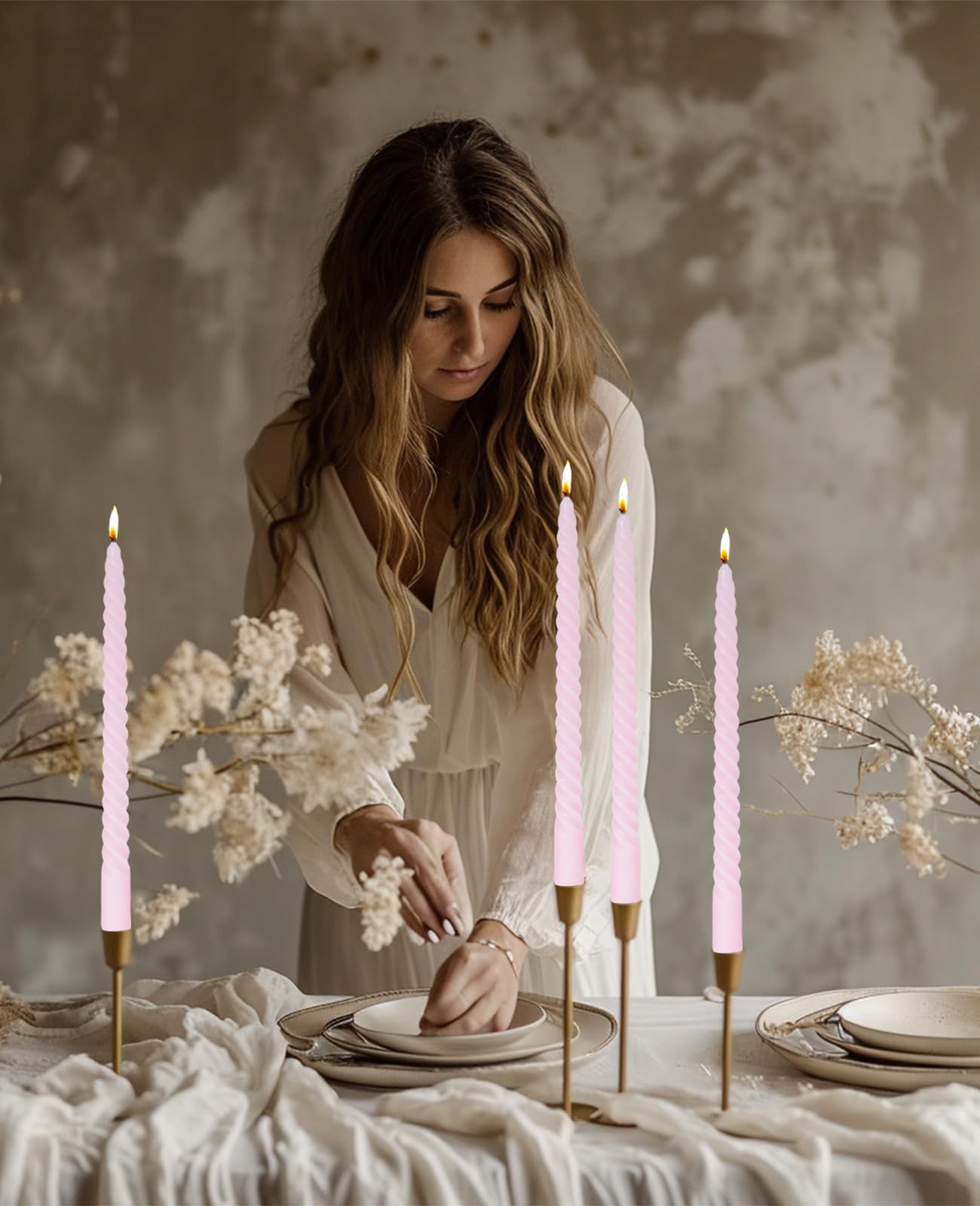 Handmade Spiral Taper Candles – 10" Unscented, Dripless (Set of 4)
