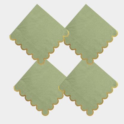 Cocktail Napkins – Scalloped Gold Foil Edge | Soft, Absorbent, Decorative Party Napkins for Weddings, Baby Showers & Events - 100 pack