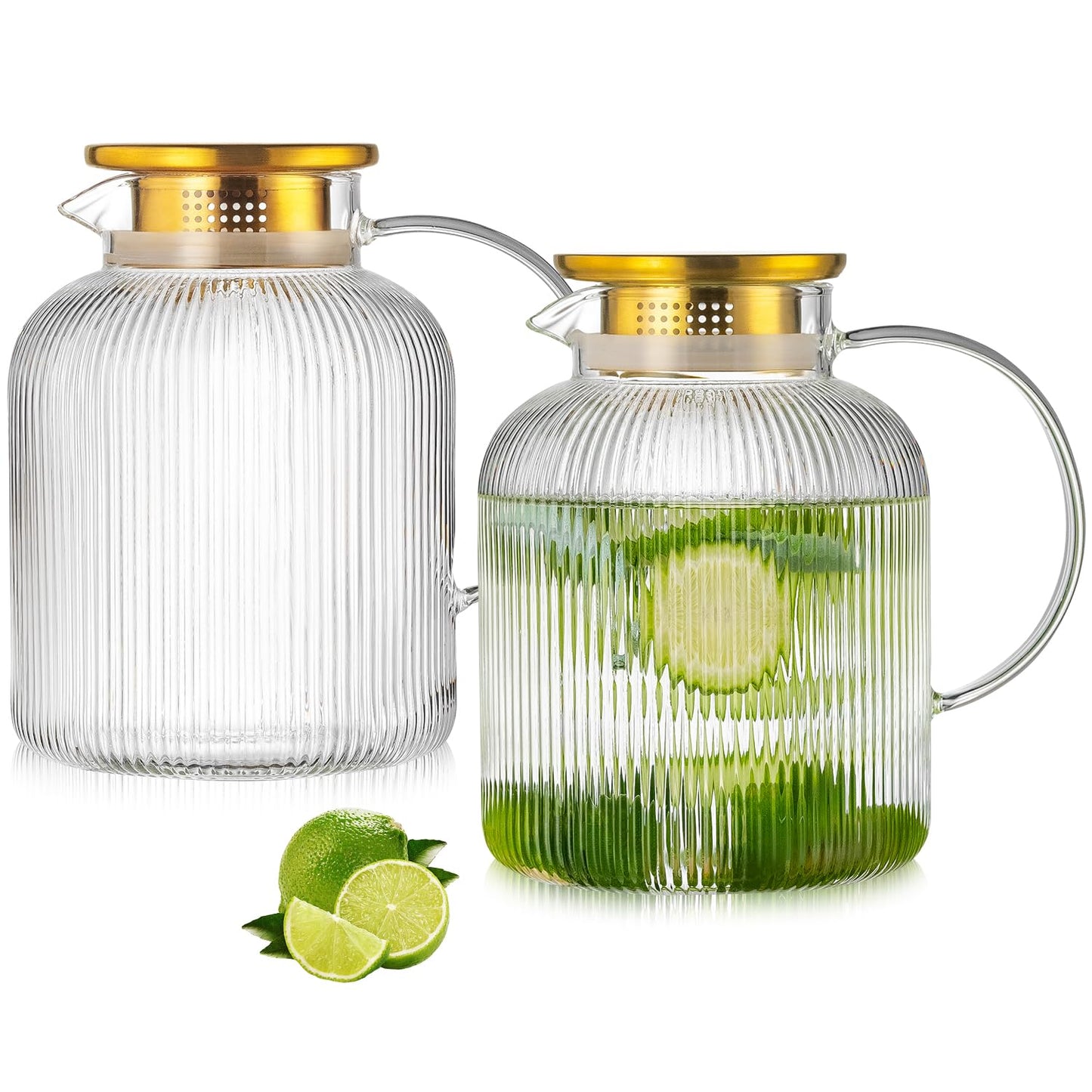 Glass Water Pitcher – 68oz Borosilicate Carafe with Stainless Steel Lid - Heat-Resistant