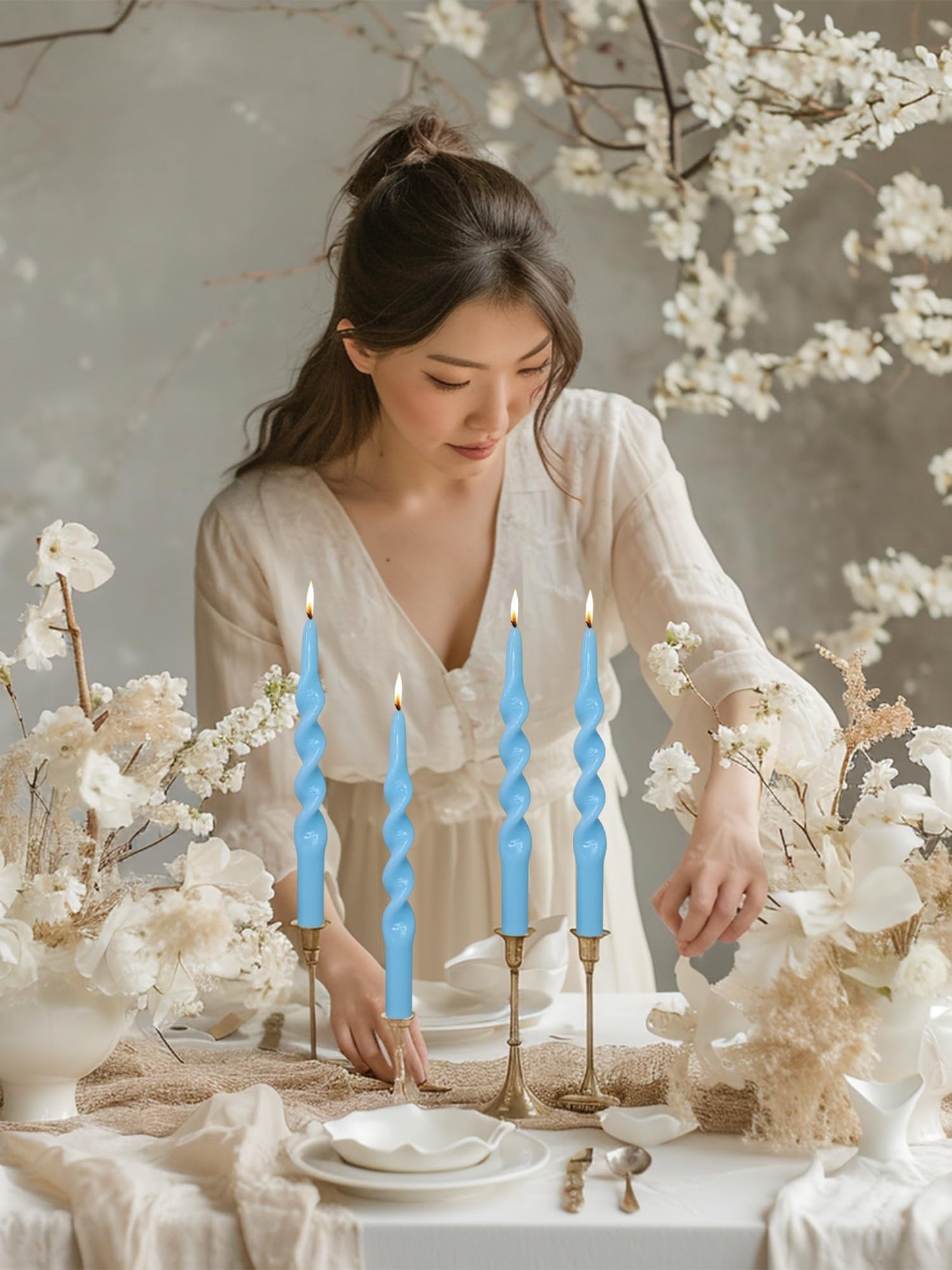 Handmade Spiral Taper Candles – 10" Unscented, Dripless (Set of 4)