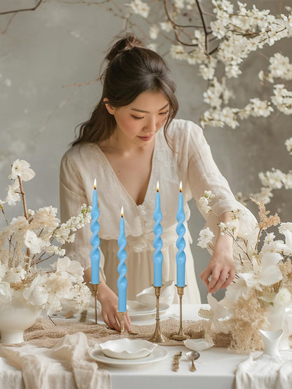 Handmade Spiral Taper Candles – 10" Unscented, Dripless (Set of 4)