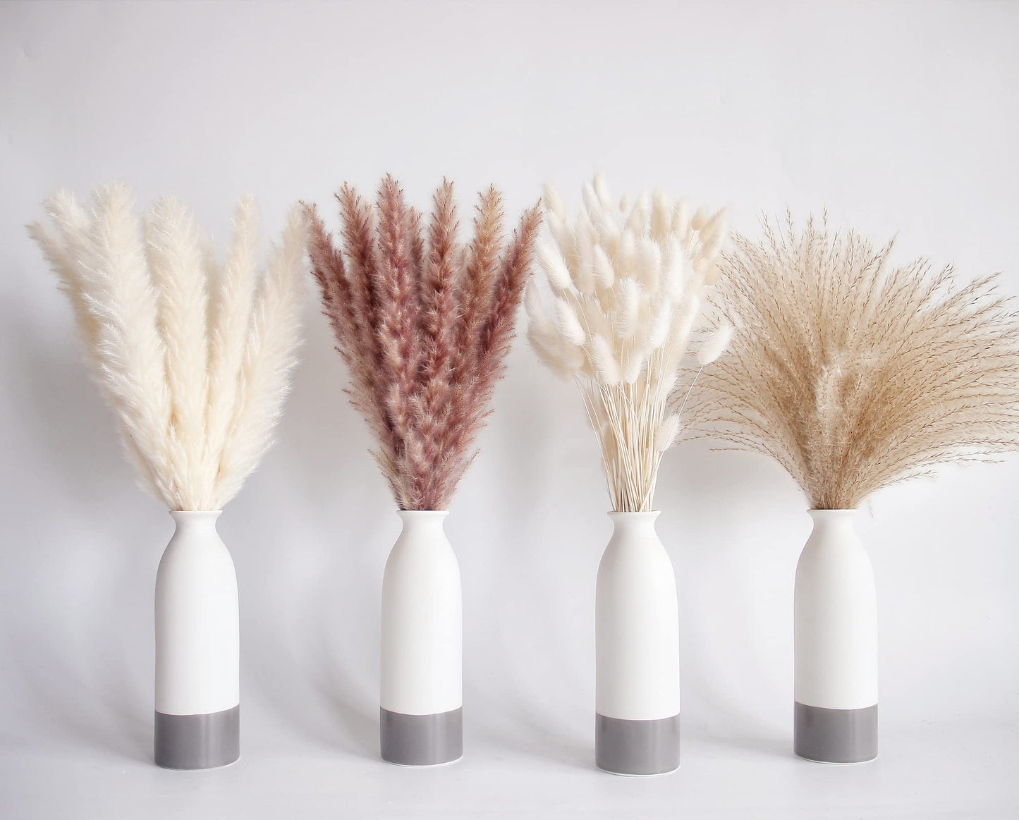 Natural Dried Pampas Grass Bouquet – Mixed Fluffy Pompous Grass for Vase, Boho Decor, Weddings, Gifts & Home Arrangements 100PCS