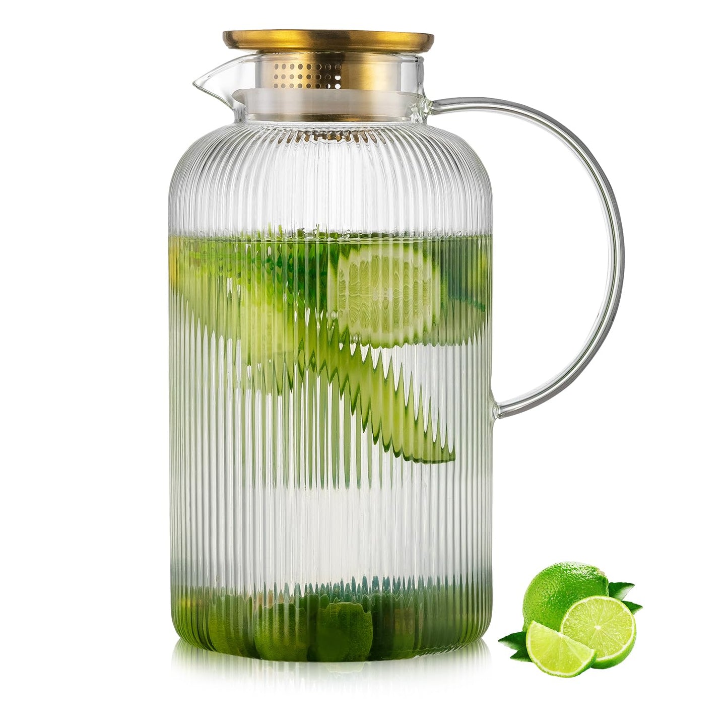 Glass Water Pitcher – 68oz Borosilicate Carafe with Stainless Steel Lid - Heat-Resistant