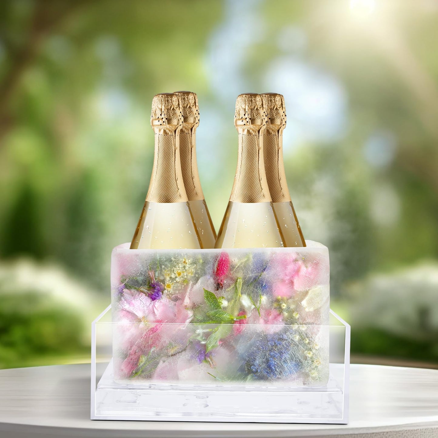 Champagne Ice Bucket Set with Silicone Ice Mold & Draining Racks – Acrylic Drink Chiller for Parties, Weddings & Celebrations