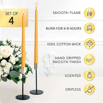 Handmade Spiral Taper Candles – 10" Unscented, Dripless (Set of 4)