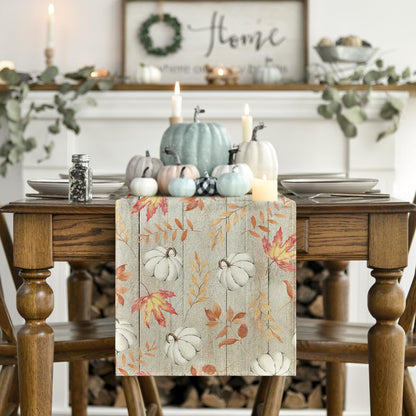 Pumpkins Fall Maple Leaves Fall Table Runner
