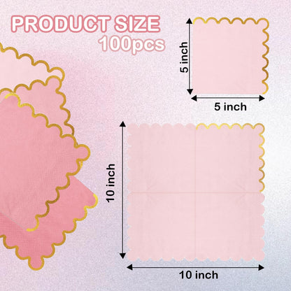 Cocktail Napkins – Scalloped Gold Foil Edge | Soft, Absorbent, Decorative Party Napkins for Weddings, Baby Showers & Events - 100 pack
