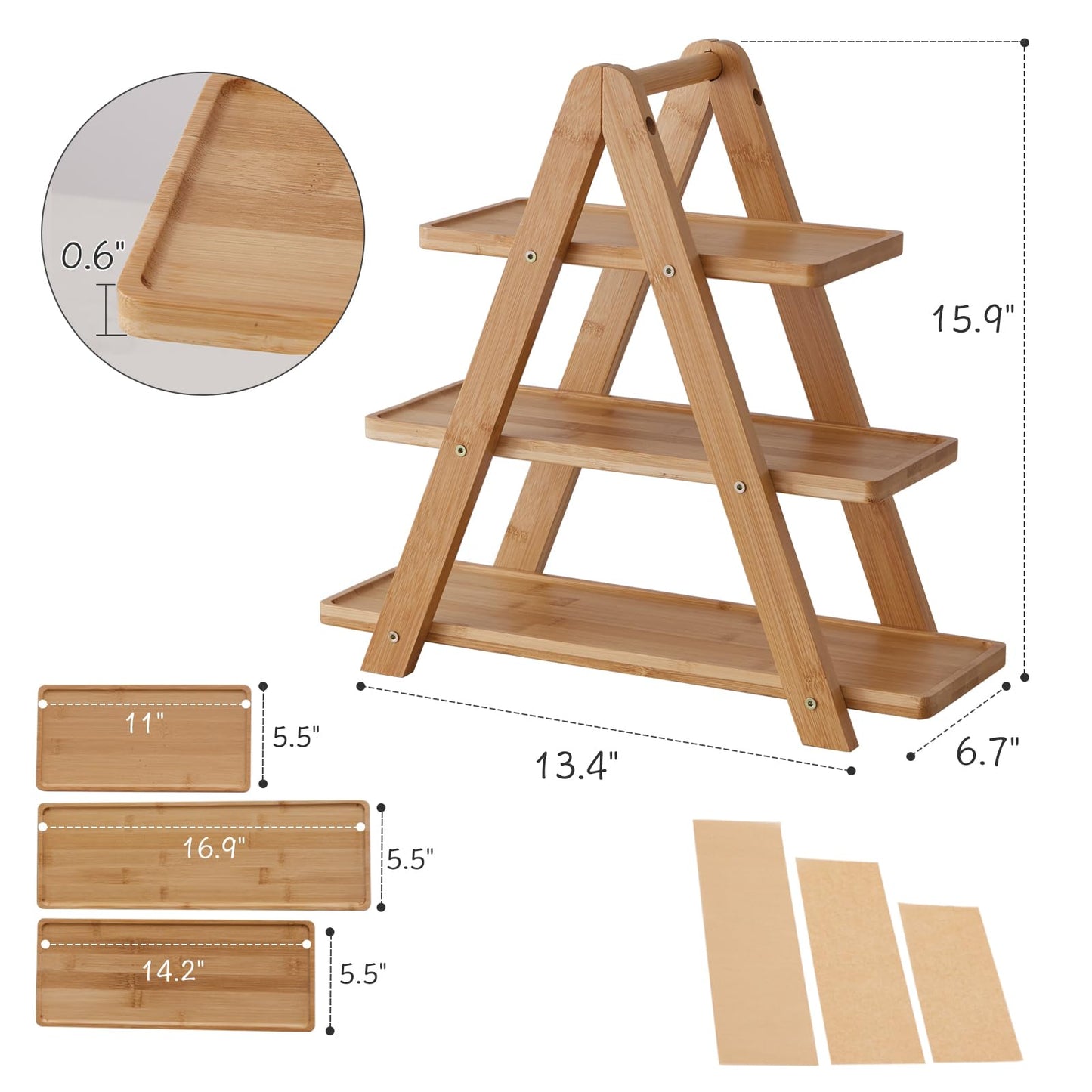 3-Tier Bamboo Cupcake Stand with– Reinforced Dessert Display Tray for Parties, Events, and Home Use