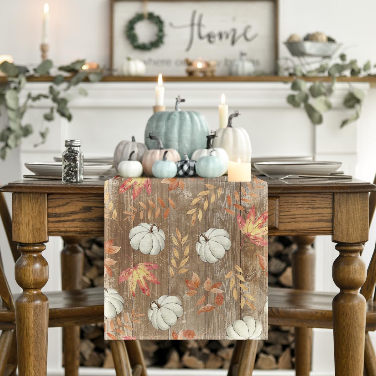 Pumpkins Fall Maple Leaves Fall Table Runner