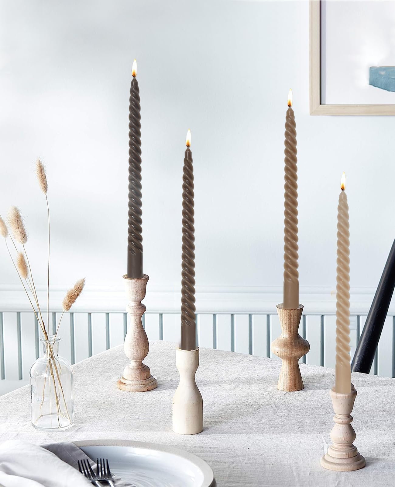 Handmade Spiral Taper Candles – 10" Unscented, Dripless (Set of 4)