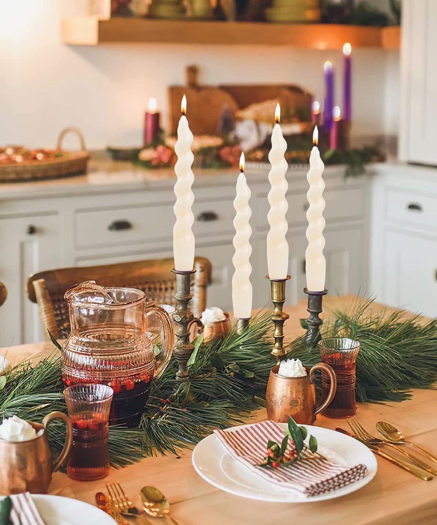 Handmade Spiral Taper Candles – 10" Unscented, Dripless (Set of 4)