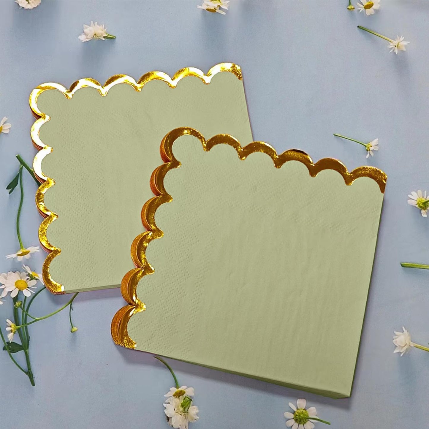 Cocktail Napkins – Scalloped Gold Foil Edge | Soft, Absorbent, Decorative Party Napkins for Weddings, Baby Showers & Events - 100 pack