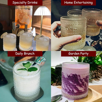 Artcochan Hobnail Beaded Drinking Glasses – Vintage Embossed Glassware Set of 6 (10oz) – Textured Water & Cocktail Tumblers