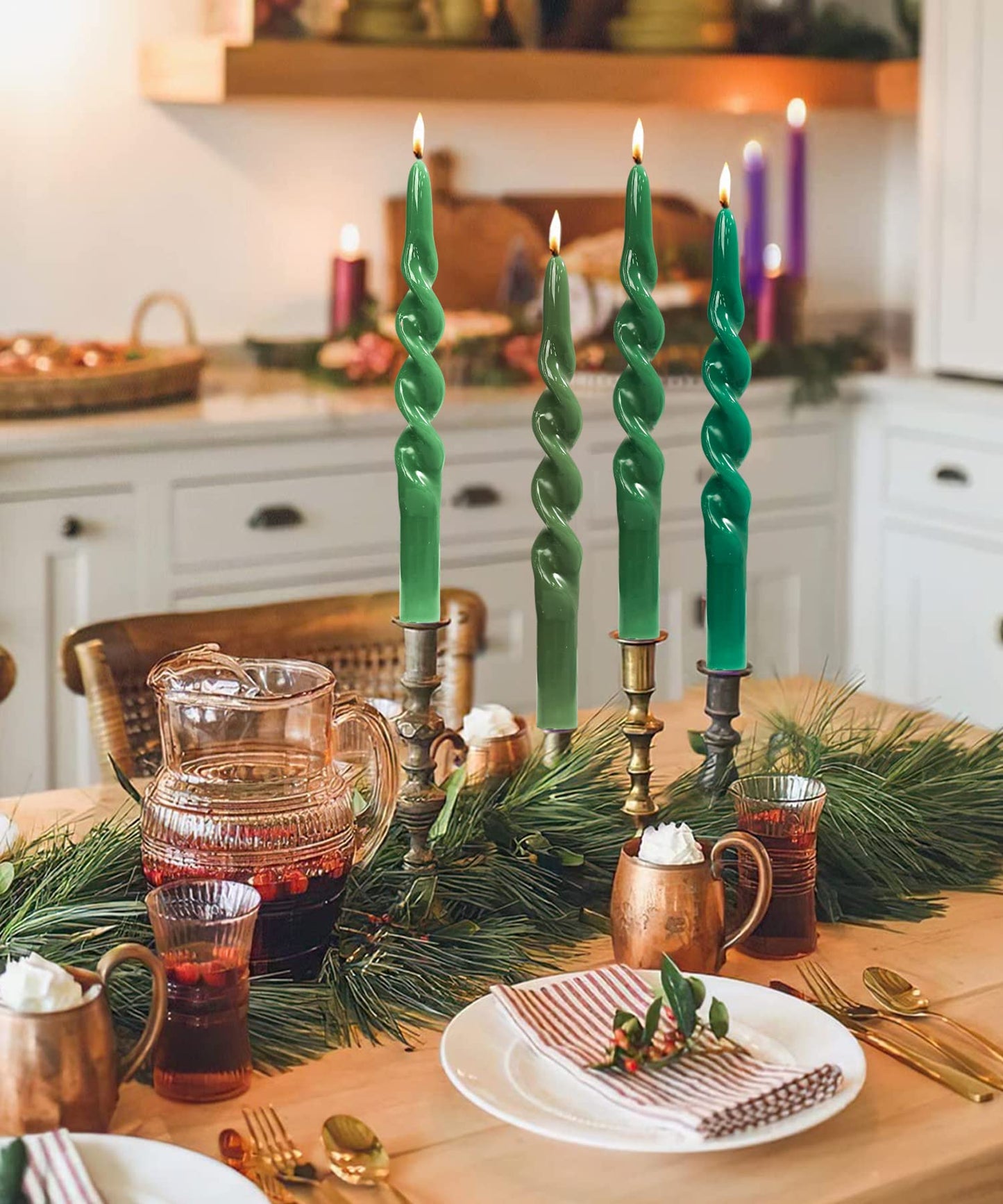 Handmade Spiral Taper Candles – 10" Unscented, Dripless (Set of 4)