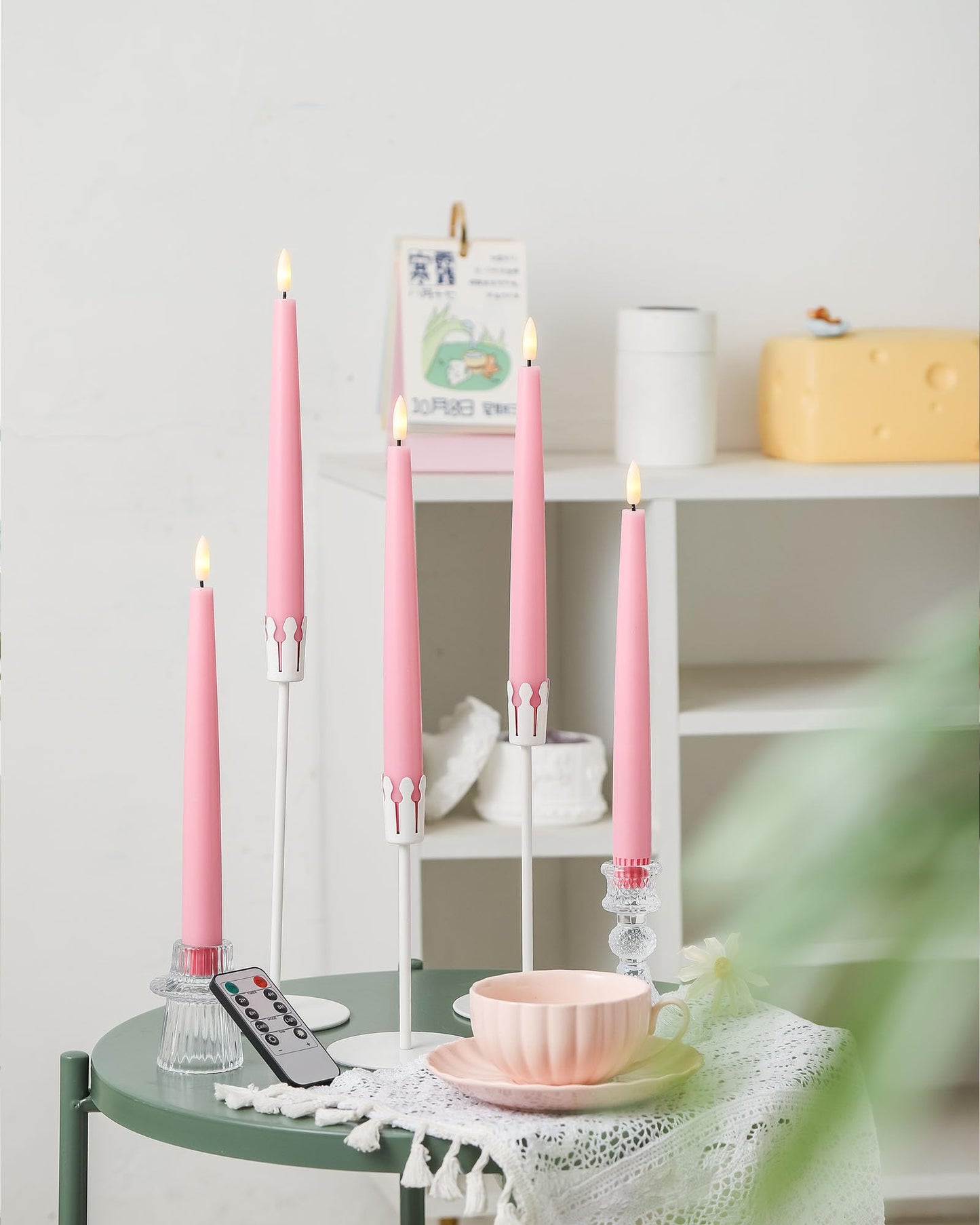 Black Wax Drip Flameless Taper Candles – Set of 6 LED Candles with Remote Control