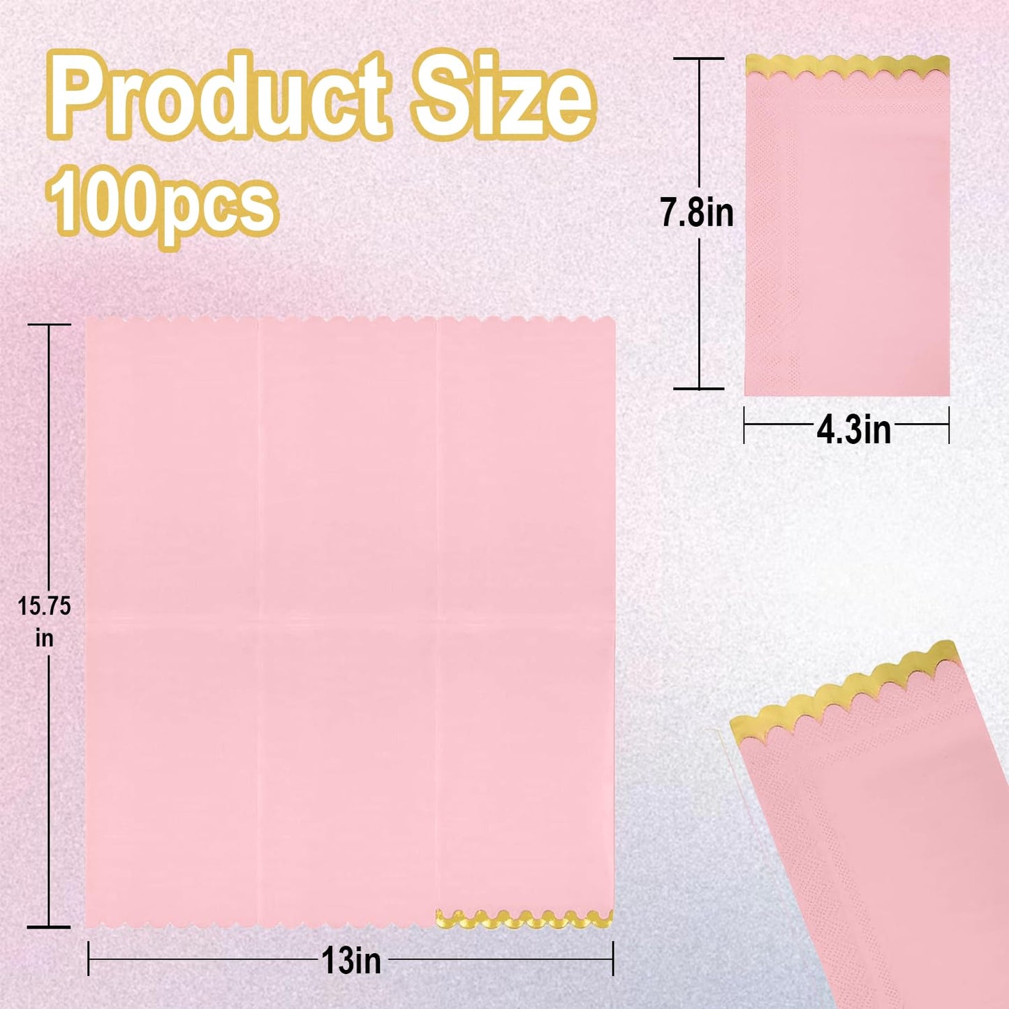 Cocktail Napkins – Scalloped Gold Foil Edge | Soft, Absorbent, Decorative Party Napkins for Weddings, Baby Showers & Events - 100 pack