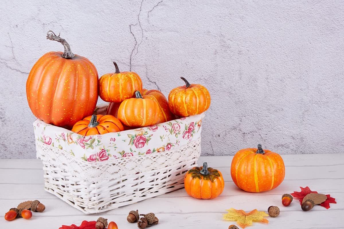 White & Gold Artificial Harvest Pumpkins – 16-Piece Fall Décor Set
