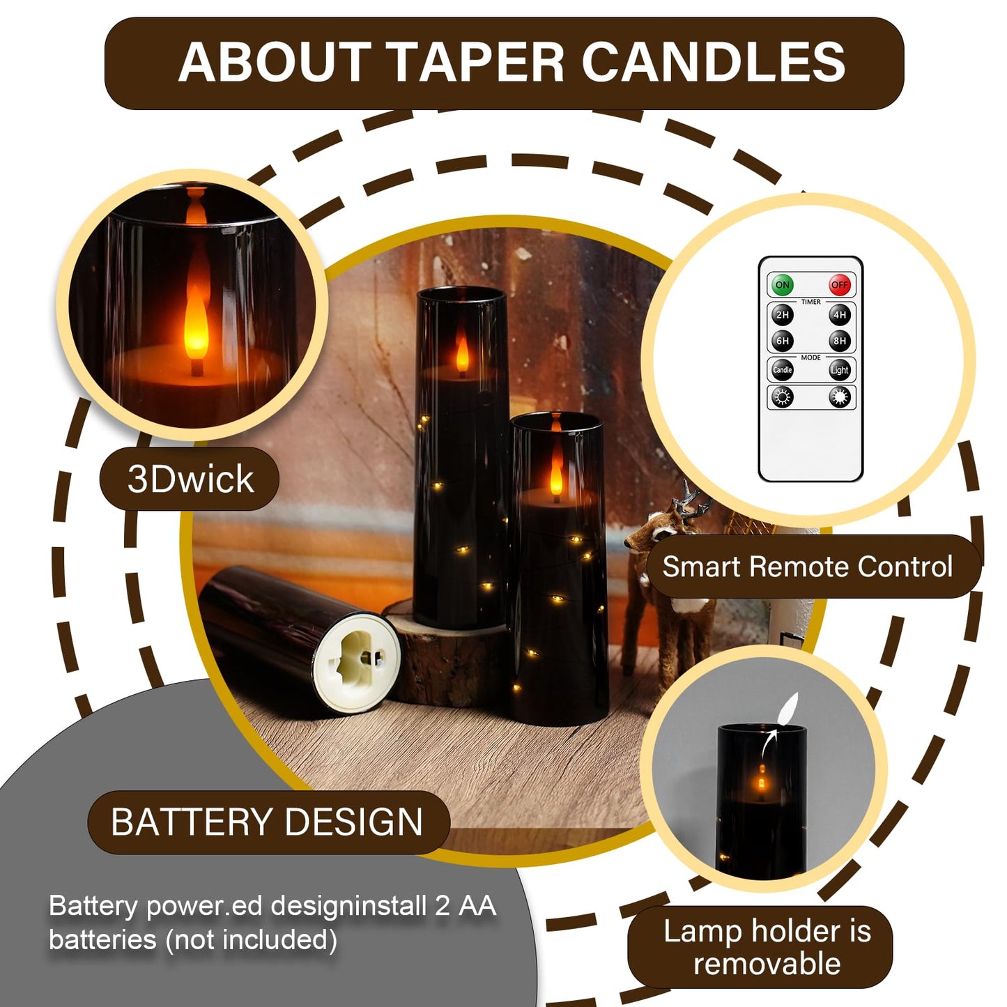 Flameless Mood Lighting Candle Set with Embedded String Lights