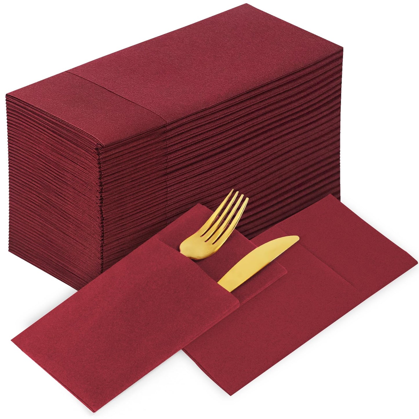 Solid Color Pocket Napkins – 50-Pack Linen-Like Paper Napkins with Silverware Pocket | Soft, Absorbent & Elegant for Dining, Weddings, and Events - Matcha Green