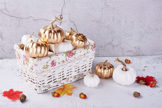 White & Gold Artificial Harvest Pumpkins – 16-Piece Fall Décor Set