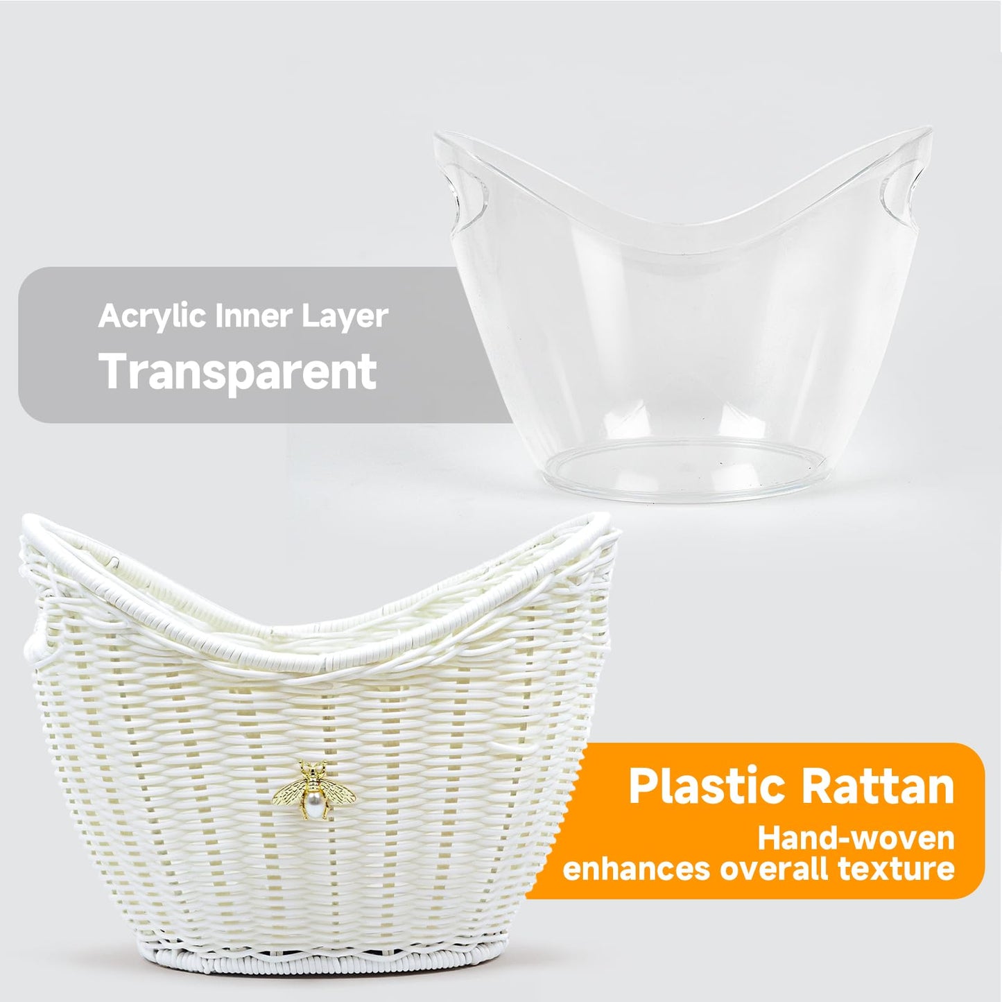 Handcrafted Rattan Ice Bucket with Acrylic Insert – 4L Leak-Proof Double Layer Design with Diatomaceous Earth Pad (Rattan)