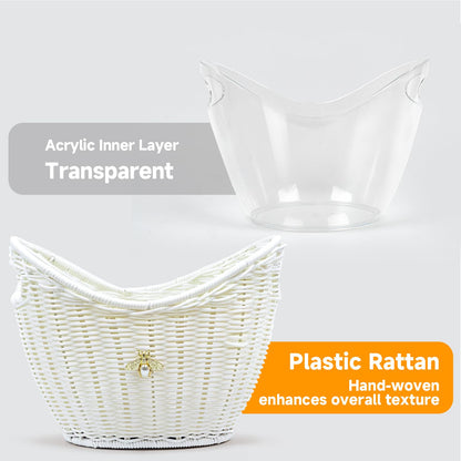 Handcrafted Rattan Ice Bucket with Acrylic Insert – 4L Leak-Proof Double Layer Design with Diatomaceous Earth Pad (Rattan)