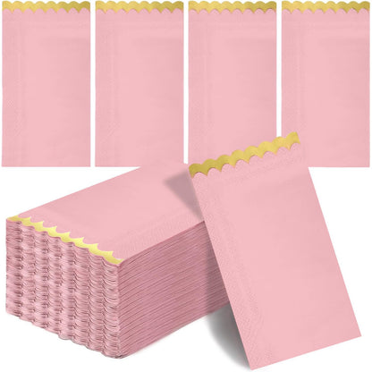 Cocktail Napkins – Scalloped Gold Foil Edge | Soft, Absorbent, Decorative Party Napkins for Weddings, Baby Showers & Events - 100 pack