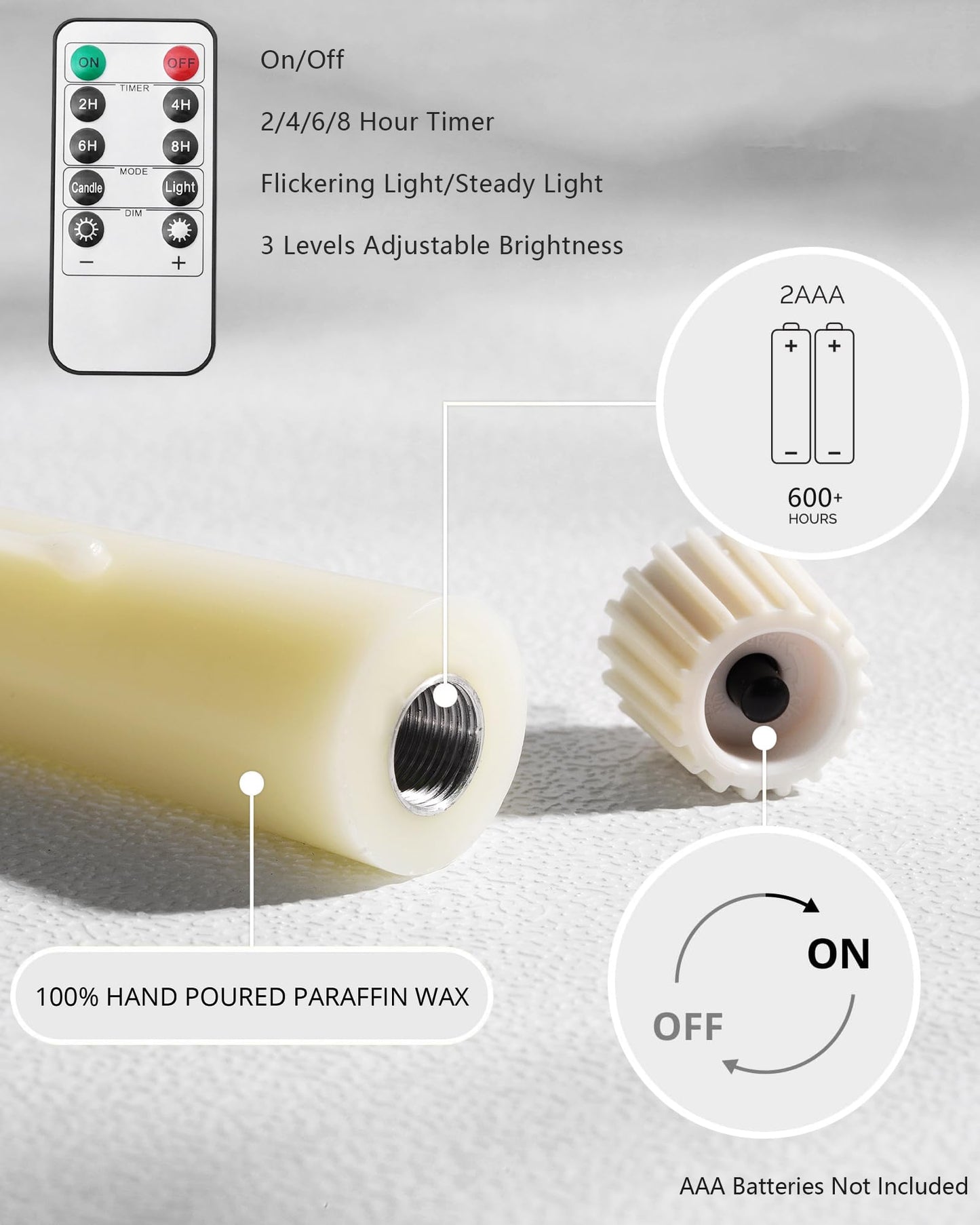Black Wax Drip Flameless Taper Candles – Set of 6 LED Candles with Remote Control