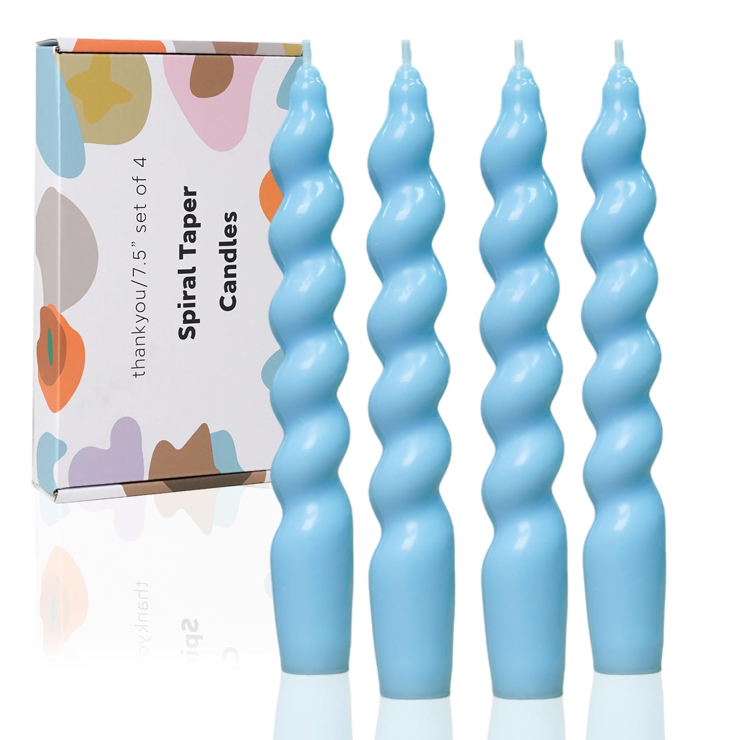 Handmade Spiral Taper Candles – 10" Unscented, Dripless (Set of 4)