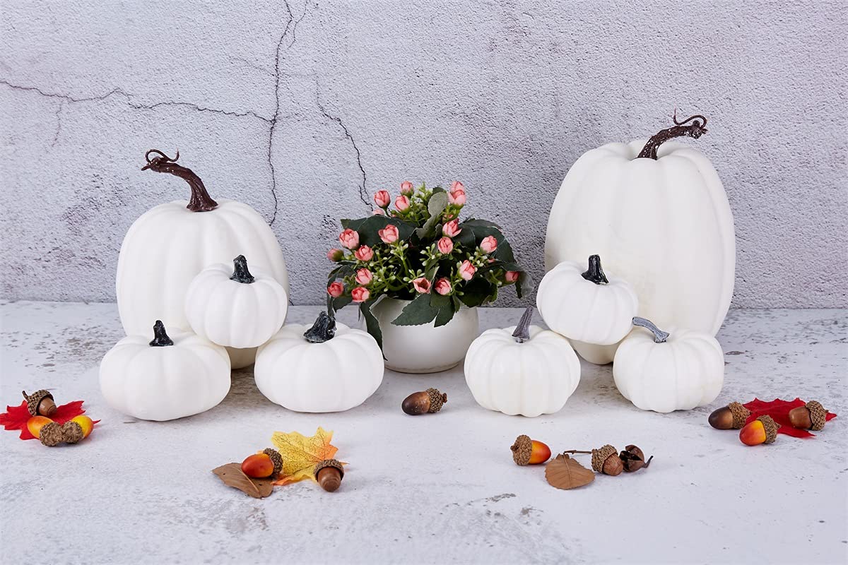 White & Gold Artificial Harvest Pumpkins – 16-Piece Fall Décor Set