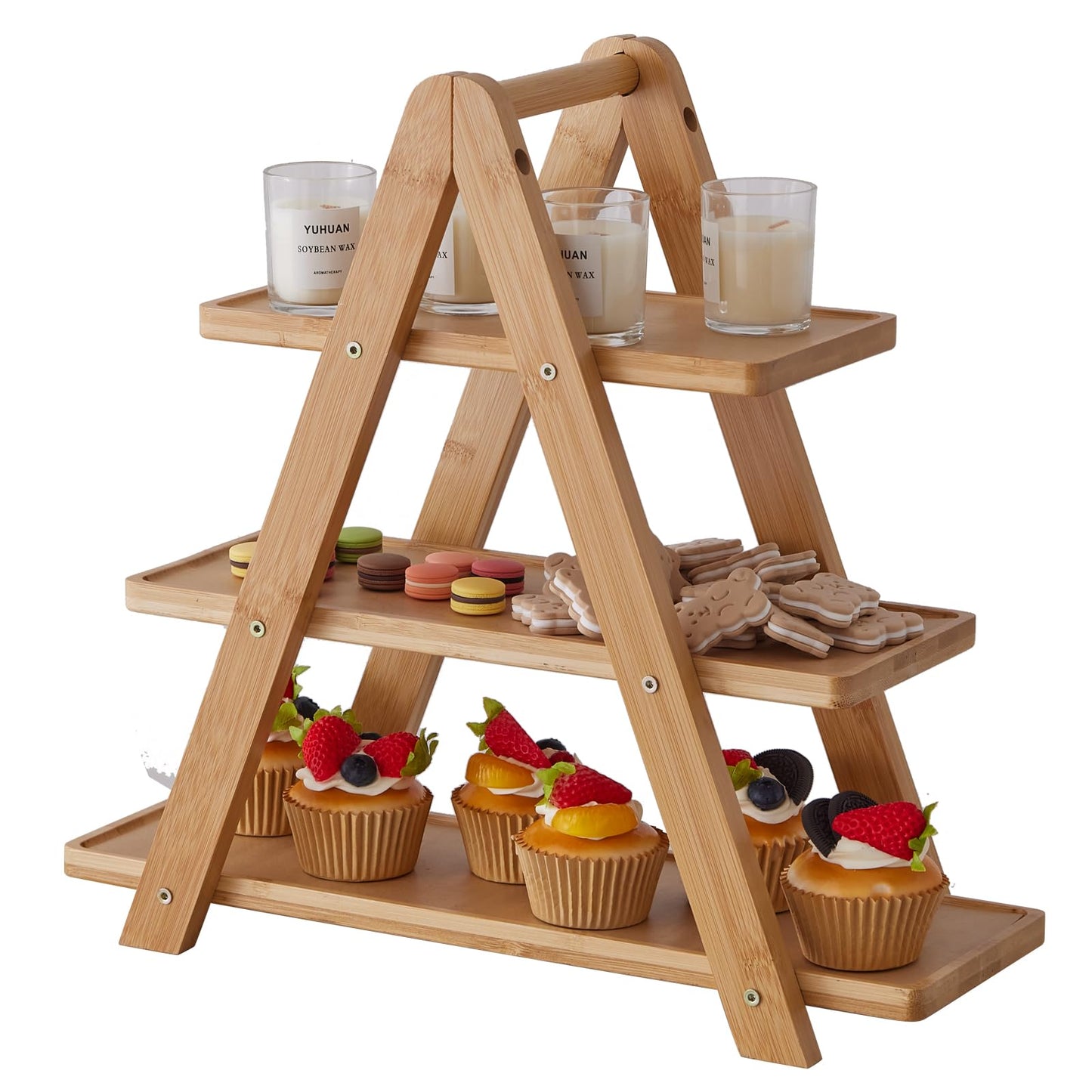 3-Tier Bamboo Cupcake Stand with– Reinforced Dessert Display Tray for Parties, Events, and Home Use