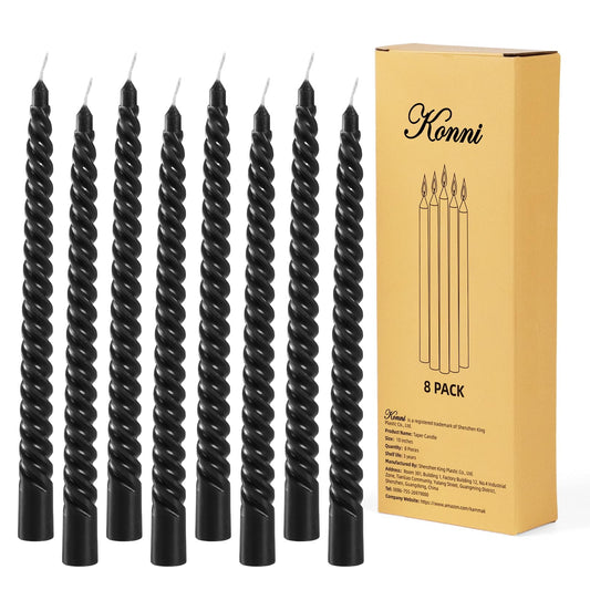 Black Spiral Taper Candles – Set of 8 Handmade Unscented Twist Candlesticks