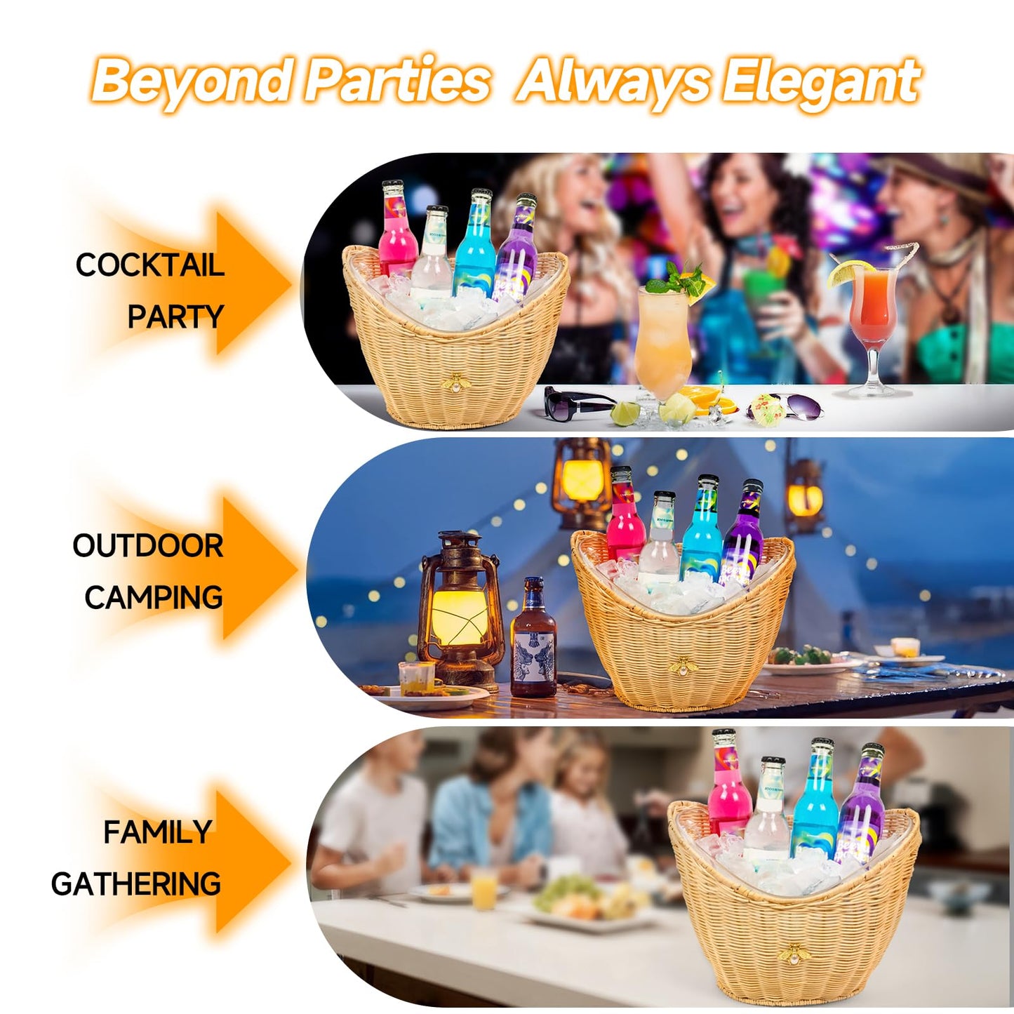 Handcrafted Rattan Ice Bucket with Acrylic Insert – 4L Leak-Proof Double Layer Design with Diatomaceous Earth Pad (Rattan)