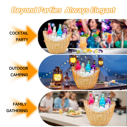 Handcrafted Rattan Ice Bucket with Acrylic Insert – 4L Leak-Proof Double Layer Design with Diatomaceous Earth Pad (Rattan)
