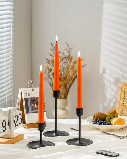 Black Wax Drip Flameless Taper Candles – Set of 6 LED Candles with Remote Control