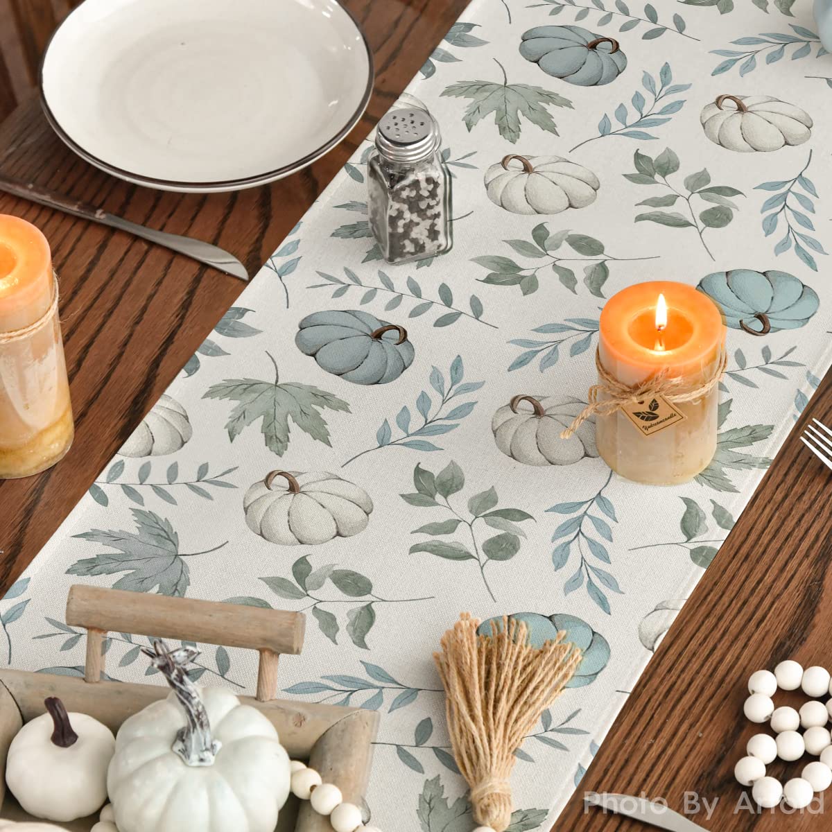 Pumpkins Fall Maple Leaves Fall Table Runner