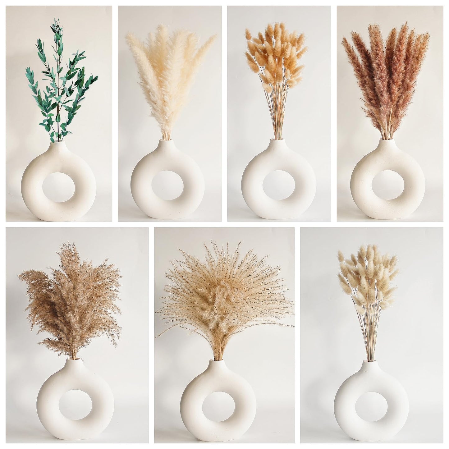 Natural Dried Pampas Grass Bouquet – Mixed Fluffy Pompous Grass for Vase, Boho Decor, Weddings, Gifts & Home Arrangements 100PCS