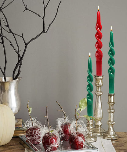 Handmade Spiral Taper Candles – 10" Unscented, Dripless (Set of 4)