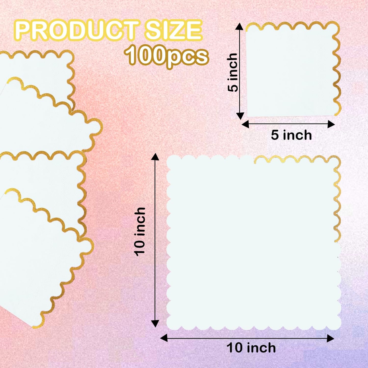 Cocktail Napkins – Scalloped Gold Foil Edge | Soft, Absorbent, Decorative Party Napkins for Weddings, Baby Showers & Events - 100 pack