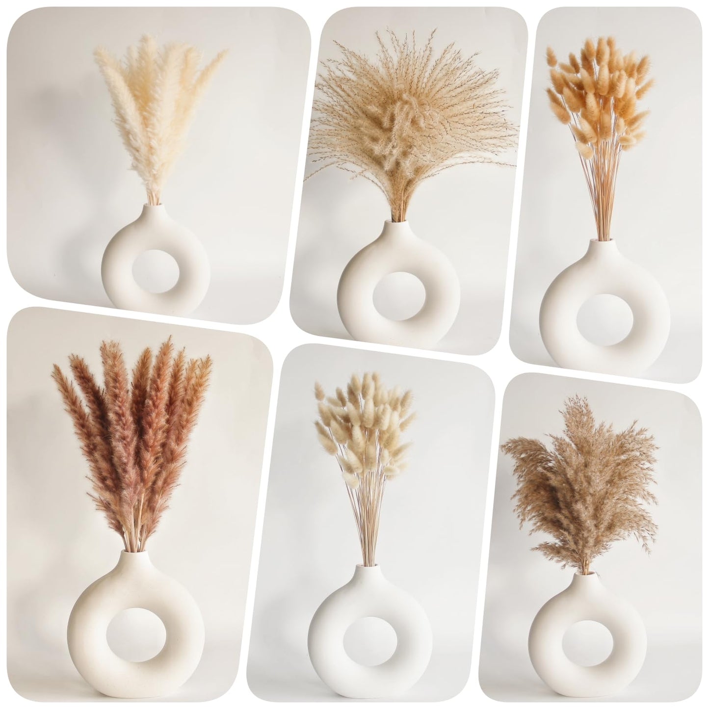 Natural Dried Pampas Grass Bouquet – Mixed Fluffy Pompous Grass for Vase, Boho Decor, Weddings, Gifts & Home Arrangements 100PCS